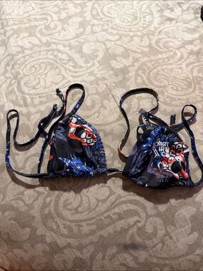 Combat Iron Co Black & Blue Skull Print Swim Top